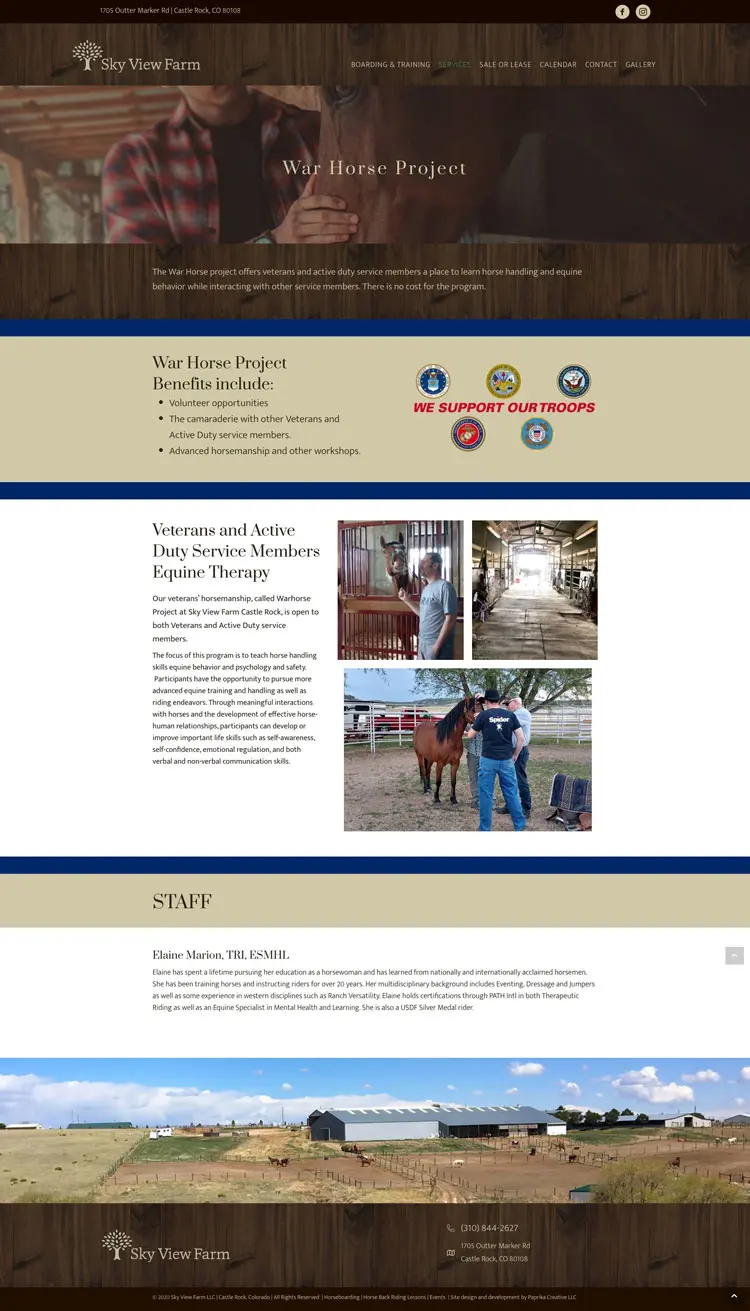 skyviewfarmllc.com-warhorse Horse Boarding Website Design Castle Rock Colorado