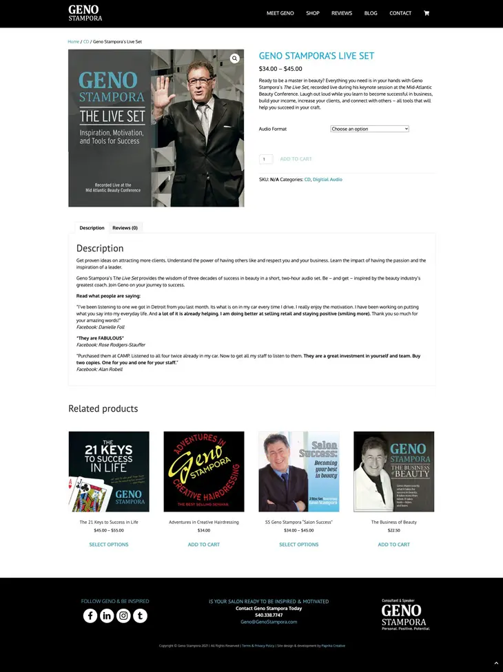 genostampora.com-public-speaker-website-design-1 Professional Speaker Website Design Geno Stampora Beauty Consultant E-Commerce Geno Stampora