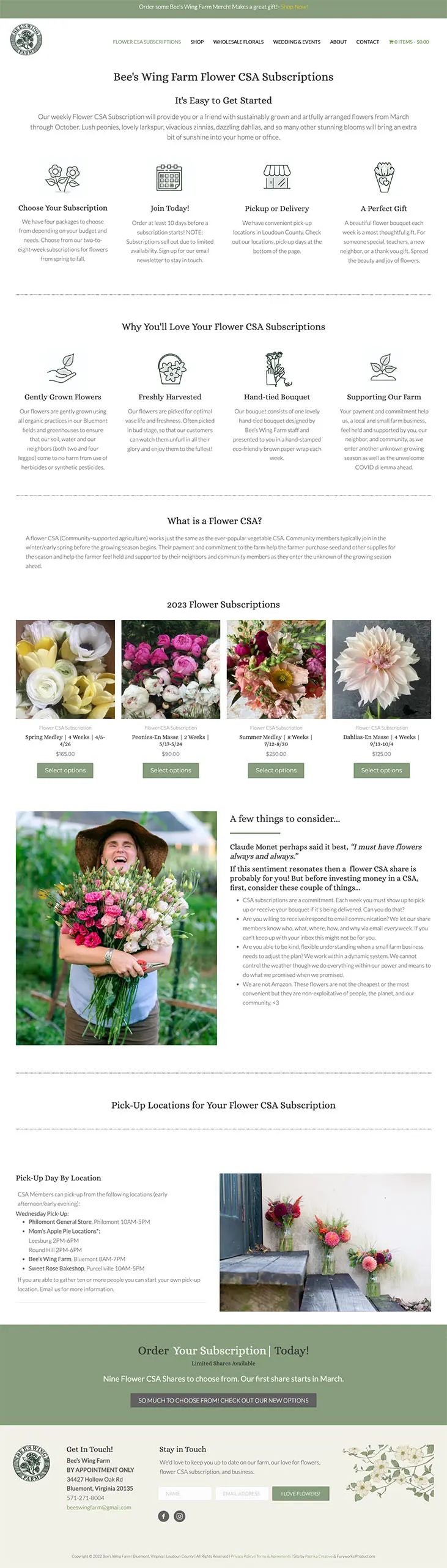 flower-subscription-beeswingfarm.com-2023.01.06-14_18_22 Screenshots of the E-commerce website design for Bee's Wing Farm, a flower business selling flower subscriptions