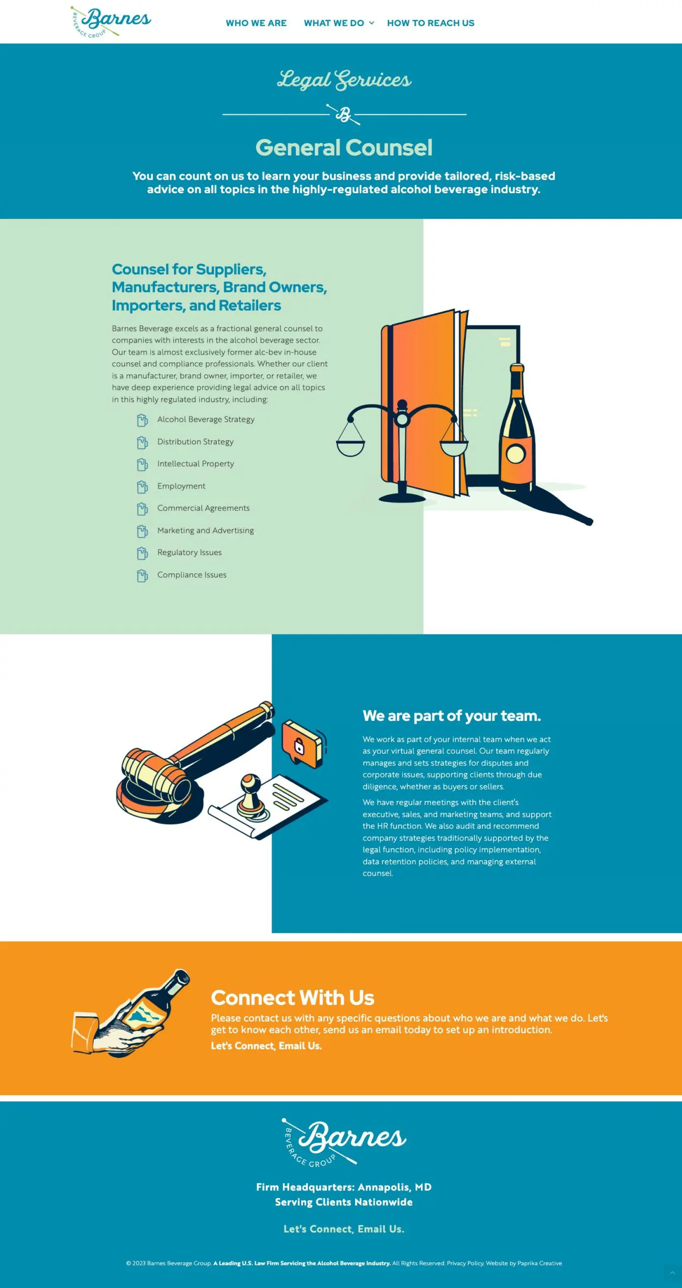 BBG-generalcounsel Barnes Beverage Group General Counsel landing page screenshot. Website design for law firm