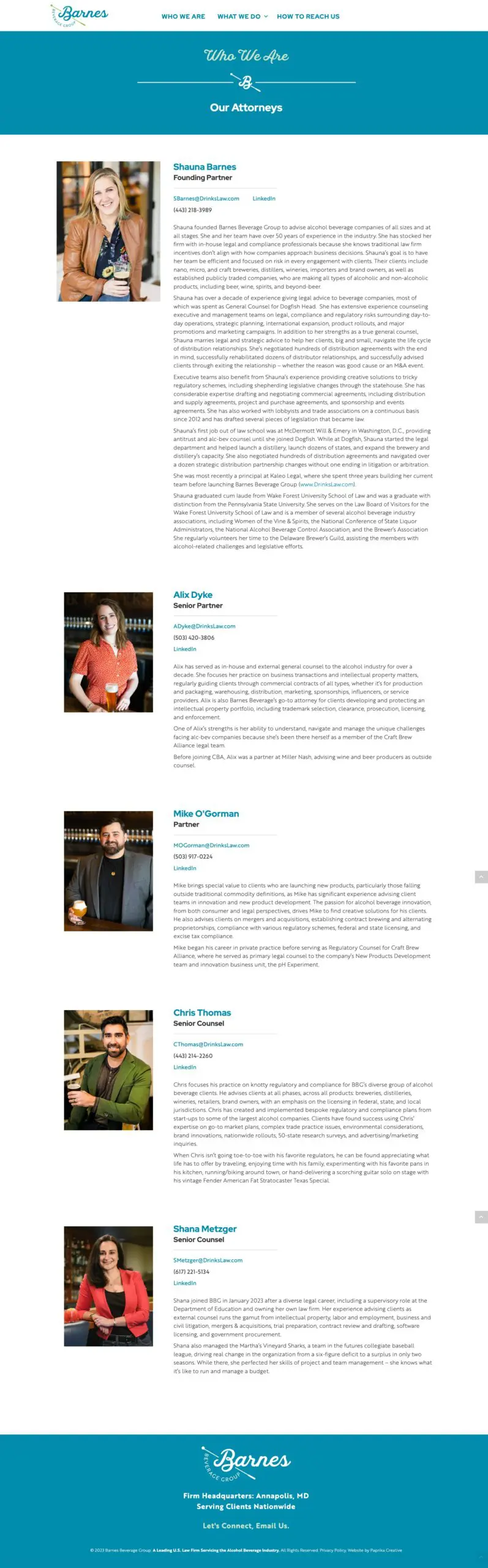 barnesbev-about Barnes Beverage Group about page screenshot. Website design for law firm