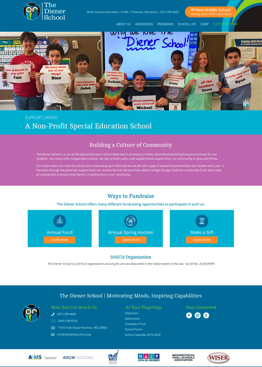 The Diener School Give WordPress Website