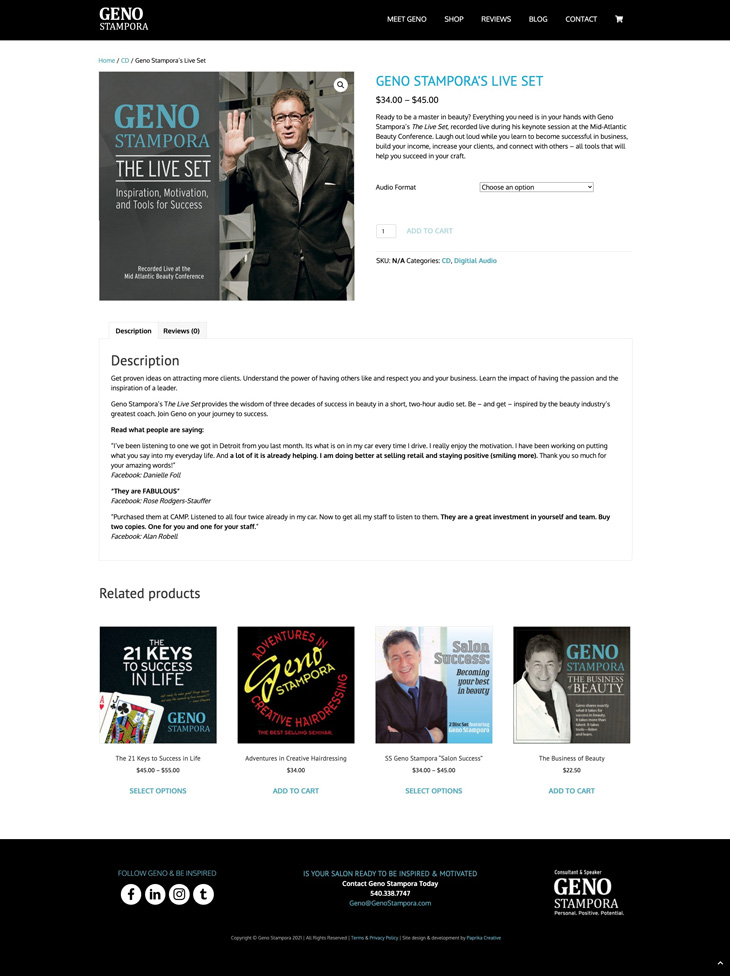 Professional Speaker Website Design Geno Stampora Beauty Consultant E-Commerce Geno Stampora