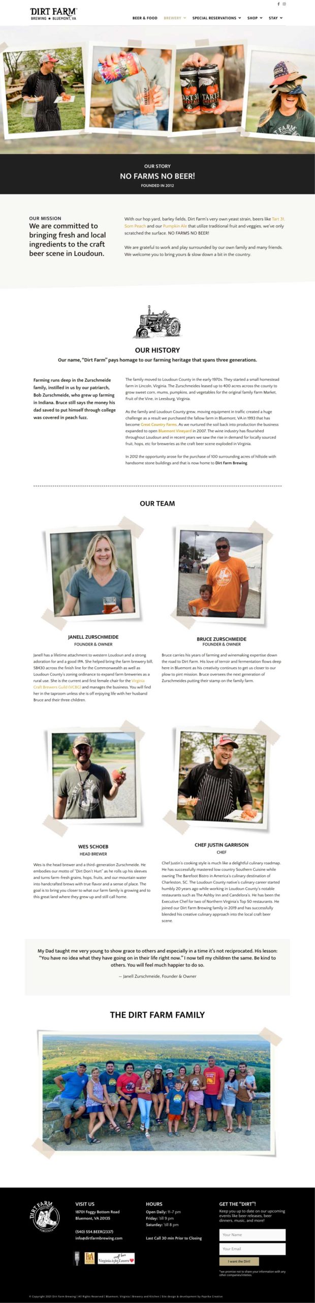 Dirt Farm Brewing Our Story Website Page