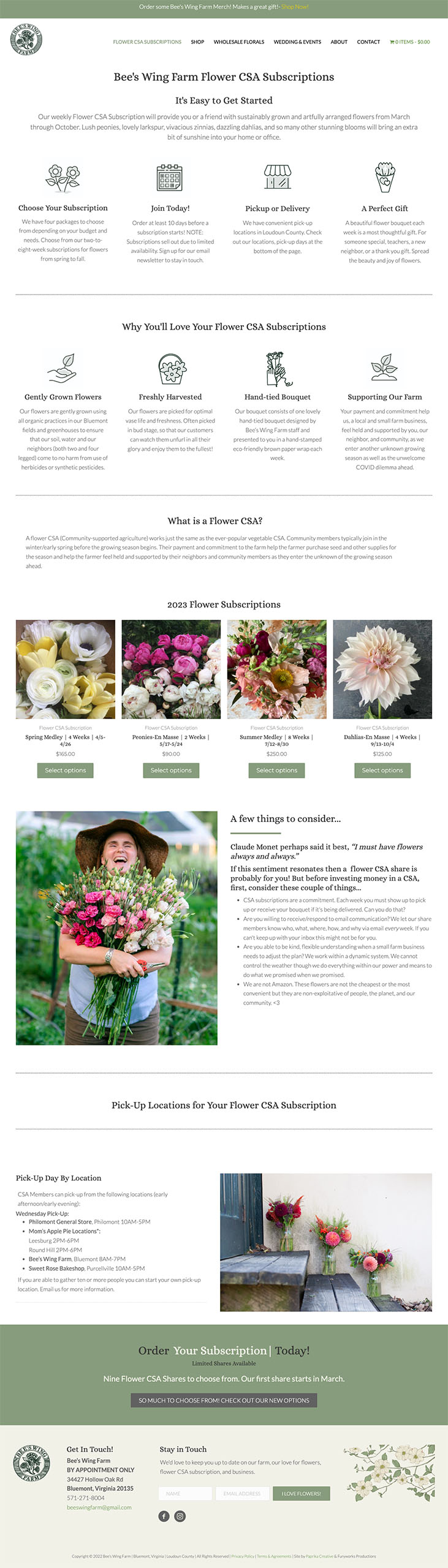 E-commerce website design for a flower business selling flower subscriptions