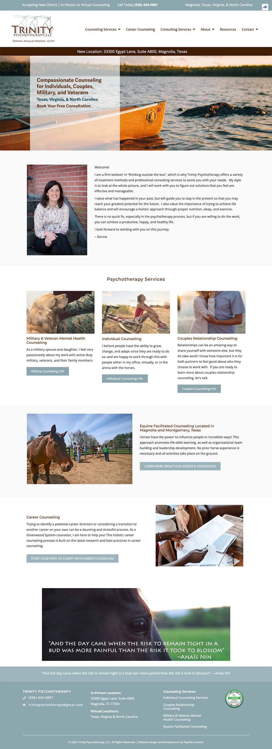 Therapy Website Design home page layout , uniquely branding psychotherapist website