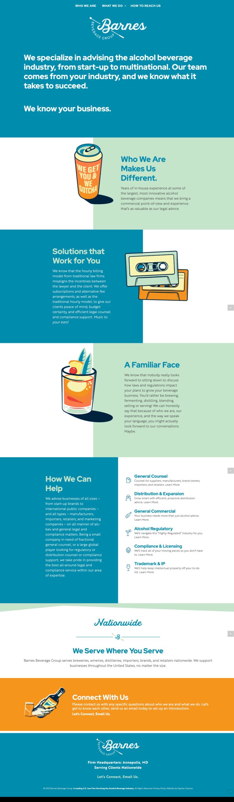 Barnes Beverage Group home page design. Website design for law firm